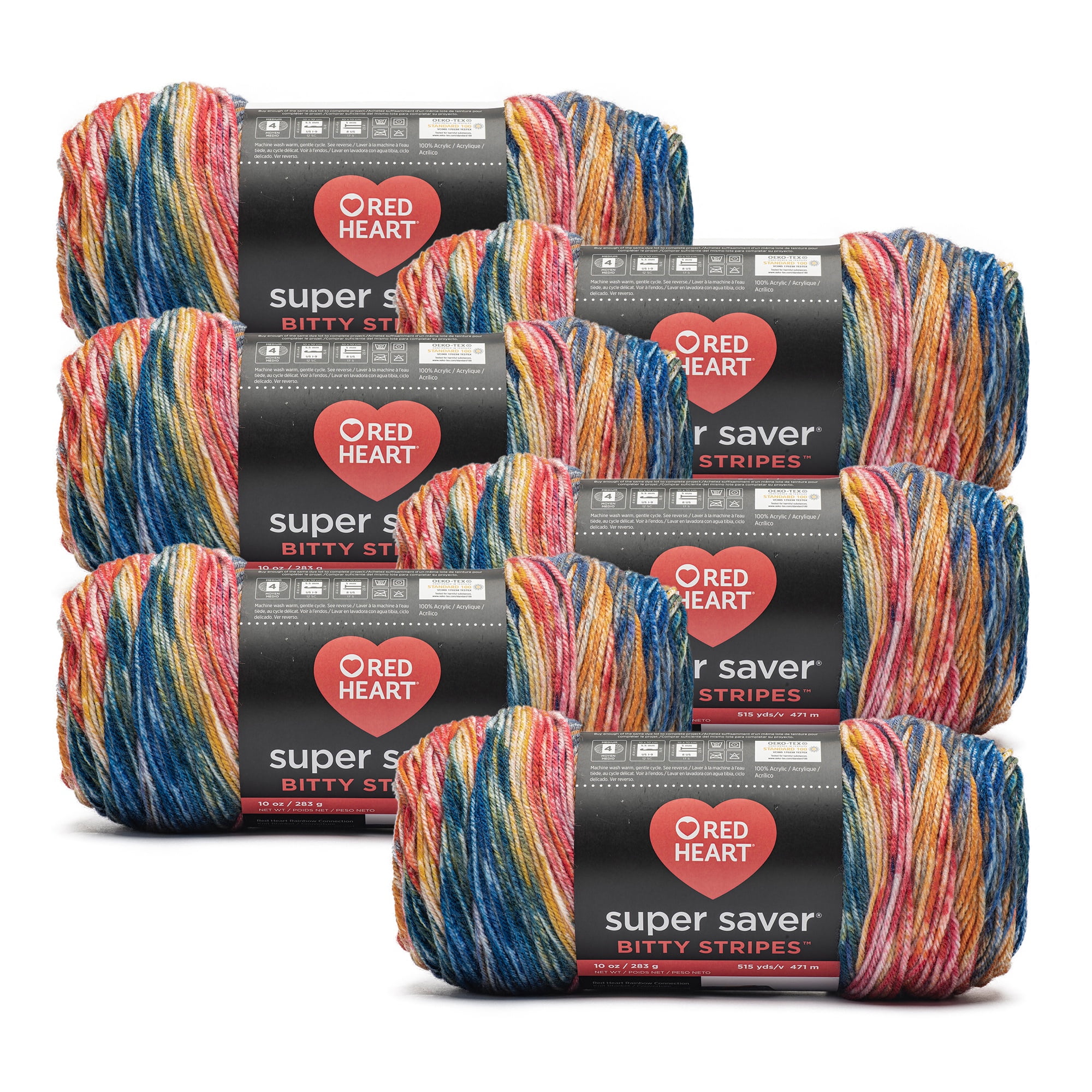 【絶版！新品】メッセージ オブ ハート 心のささやき Herz flimmern Red Heart® Bitty Stripes™ #4 Medium Acrylic Yarn, 10oz/283g, 515