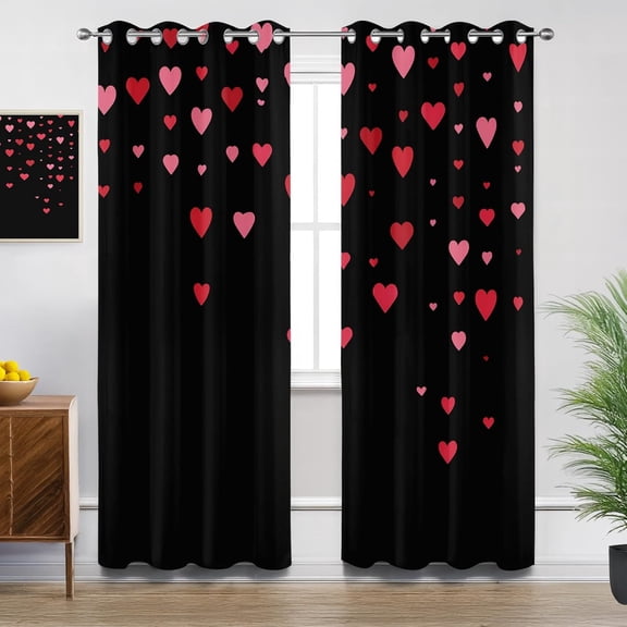 Red Heart Blackout Curtains, Romantic Valentine Heart Window Curtains for Bedroom Living Room Kitchen, Thermal Insulated Grommet Drapes 26"W x 45"L (2 Pack)
