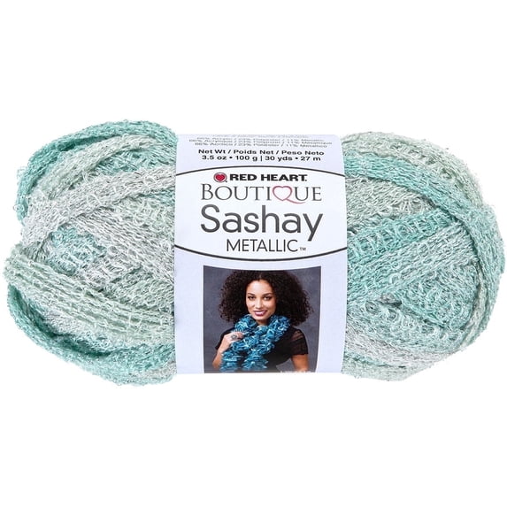 Red Heart Boutique Sashay Metallic Yarn-Icy Mint, Pk 3, Red Heart