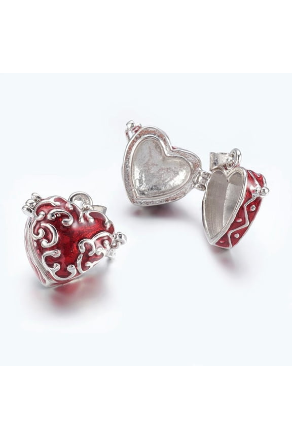 Red Heart Brass Prayer Wish Craft Photo Frame Locket Box Necklace Pendants Platinum Size: about 21mm wide 24mm long 10mm thick hole: 4mm