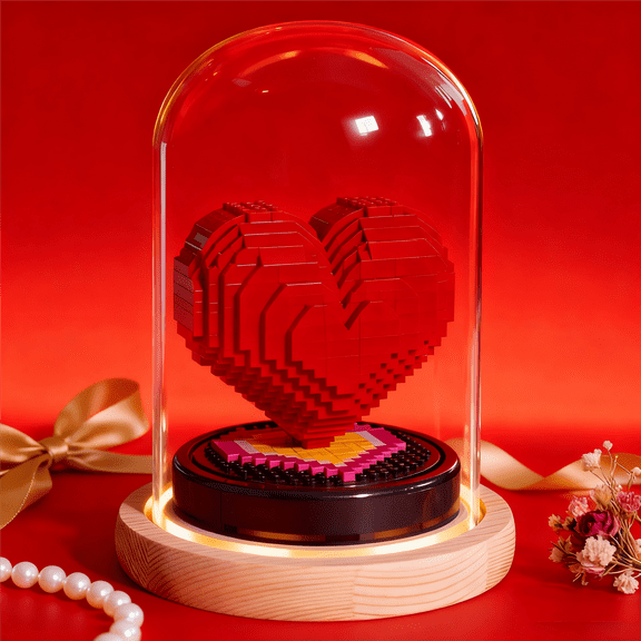Red Heart Building Block Set, Romantic Gift for Birthdays Valentines Day, Home Office Table Centerpiece Decor