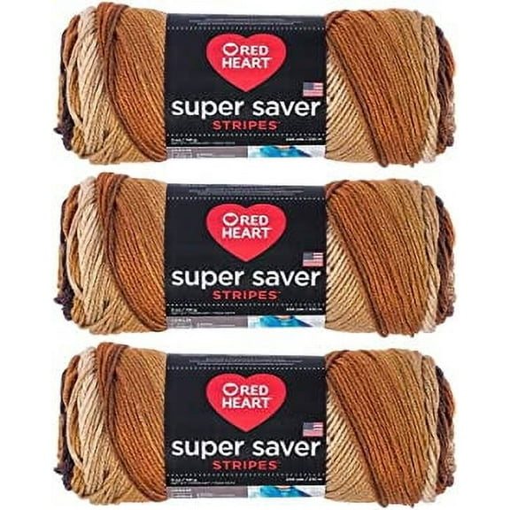 Red Heart Bulk Buy Worsted Weight Acrylic Latte Stripe Yarn, 3-Pack