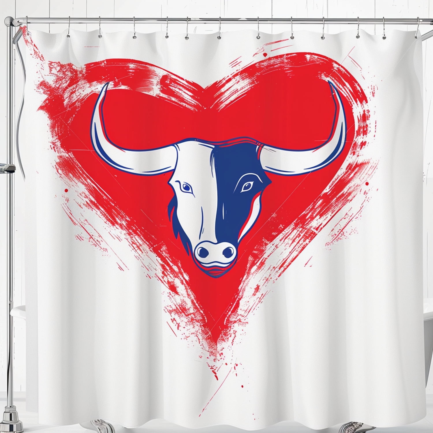 Red Heart Bull Logo Cartoon Shower Curtain With Texas Flag Details Fun 