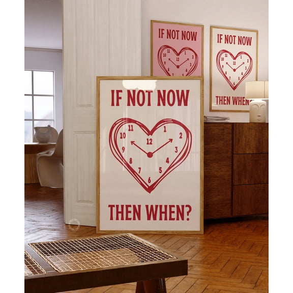 Red Heart Clock Print Retro Wall Art Decor, Unframed Paper Poster 8x10in