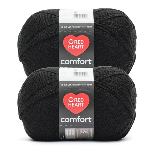 Red Heart® Comfort® #4 Medium Acrylic Yarn, Black 16oz/454g 867 Yards (2 Pack)