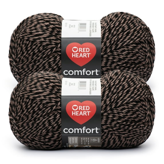 Red Heart® Comfort® #4 Medium Acrylic Yarn, Black/Taupe Marl 12oz/340g 649Yd (2Pk)