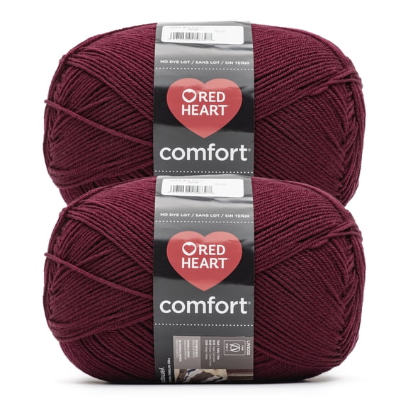 Red Heart® Comfort® #4 Medium Acrylic Yarn, Claret 16oz/454g 867 Yards (2 Pack)