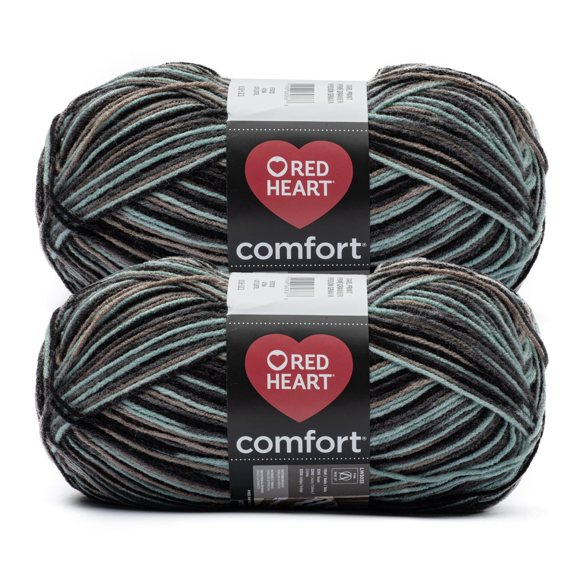 Red Heart® Comfort® #4 Medium Acrylic Yarn, Gravel Print 12oz/340g 649Yd (2 Pk)