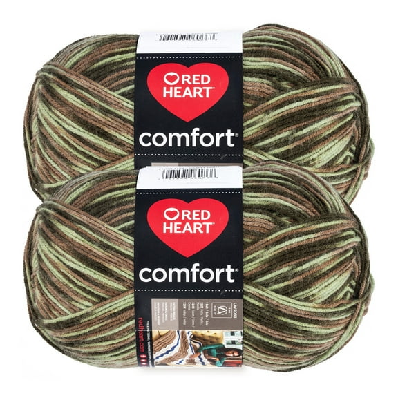 Red Heart® Comfort® #4 Medium Acrylic Yarn, Light Camo Print 12oz/340g 649Yd (2Pk)