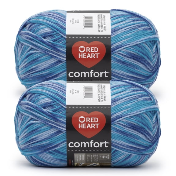 Red Heart® Comfort® #4 Medium Acrylic Yarn, Turquoise/Blue Print 12oz 649Yd (2 Pk)