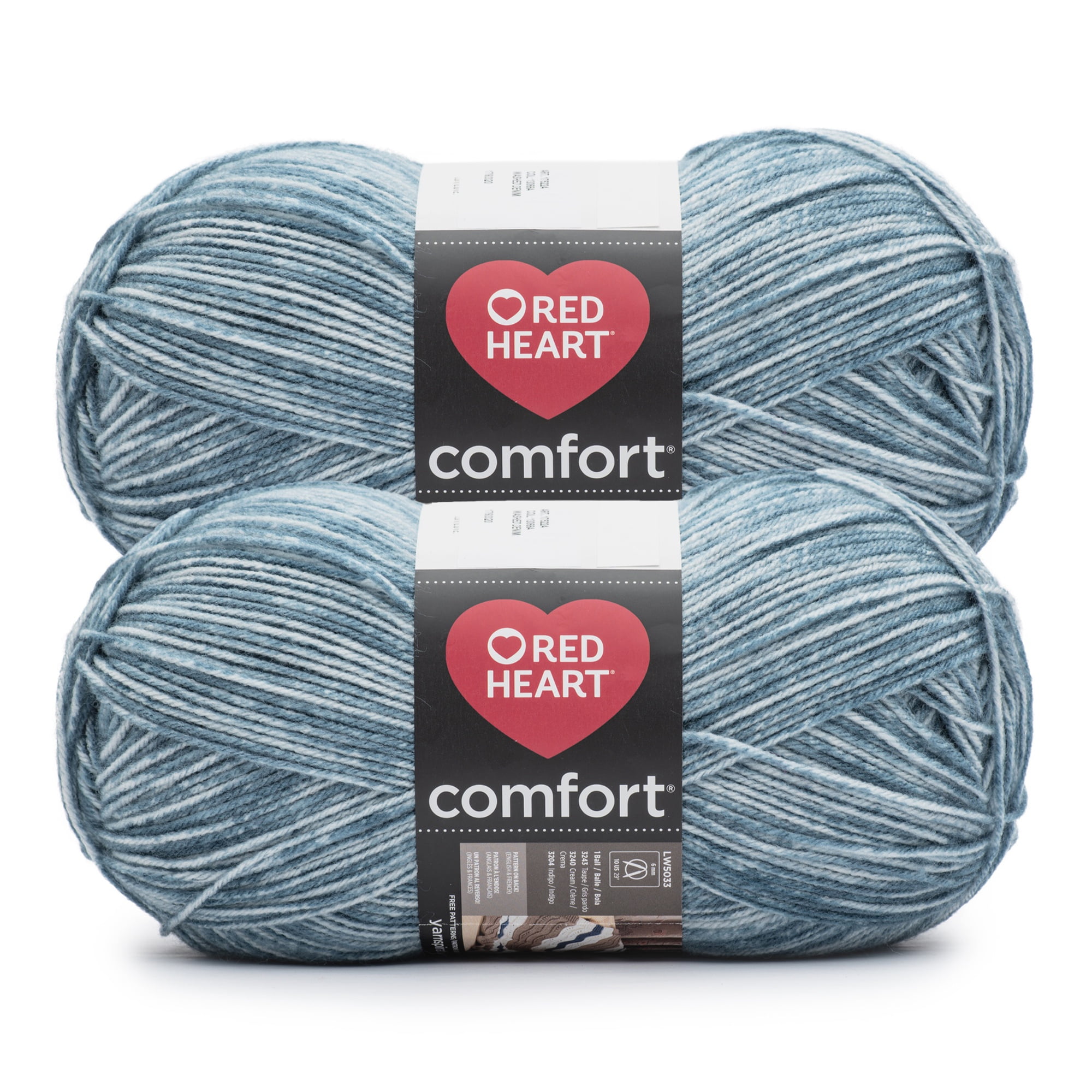 Red Heart® Comfort® #4 Medium Acrylic Yarn, Washed Denim 12oz/340g 649Yd (2 Pk)