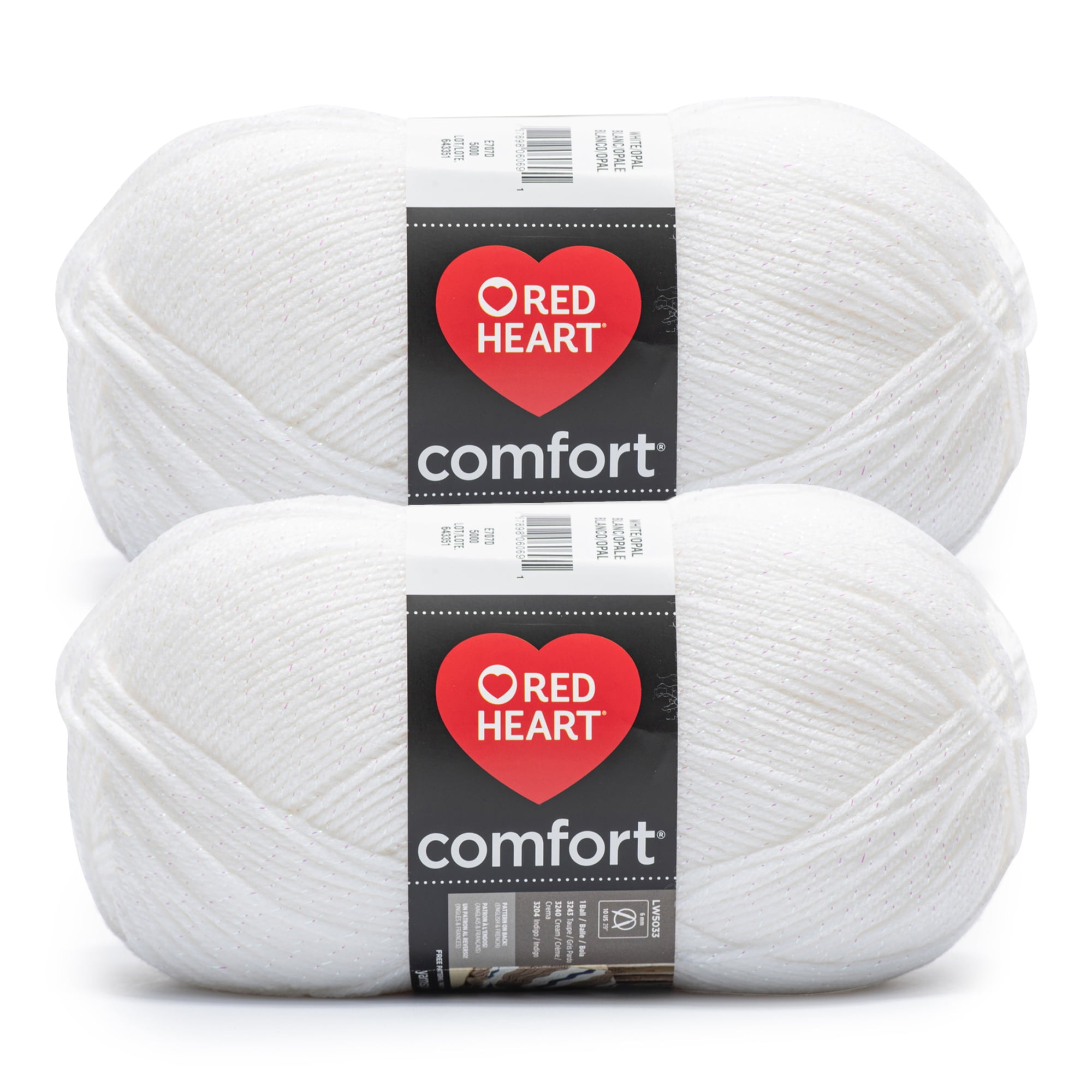 Red Heart® Comfort® #4 Medium Acrylic Yarn, White/Opal(Shimmer) 12oz 649Yd (2Pk)