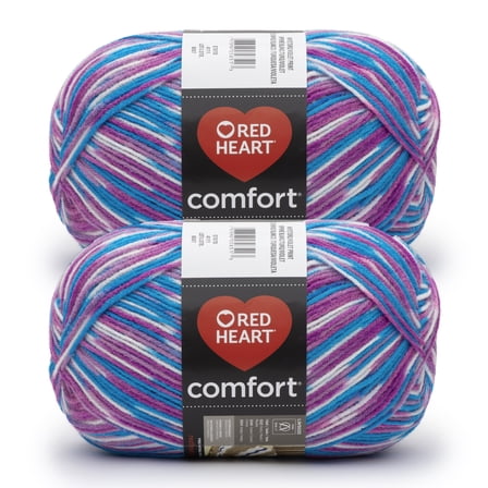 Red Heart® Comfort® #4 Medium Acrylic Yarn, White/Turq/Vlet Print 12oz 649Yd (2Pk)
