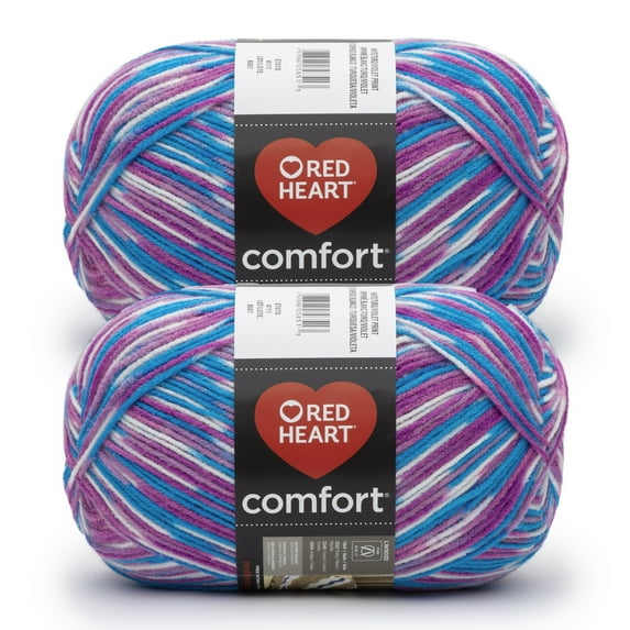 Red Heart® Comfort® #4 Medium Acrylic Yarn, White/Turq/Vlet Print 12oz 649Yd (2Pk)
