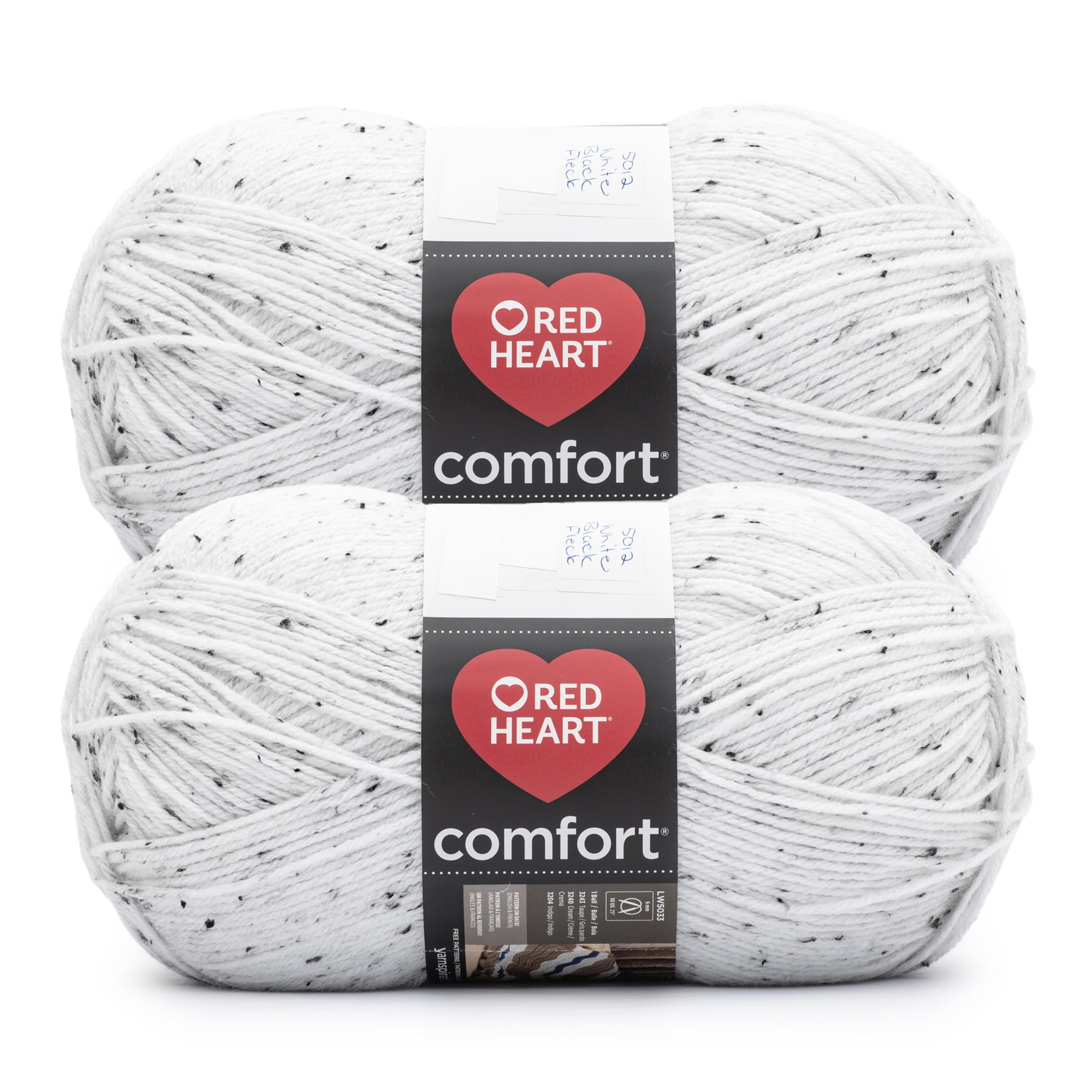 Red Heart® Comfort® #4 Medium Acrylic Yarn, WhiteBlack Fleck 12oz/340g 649Yd (2Pk)