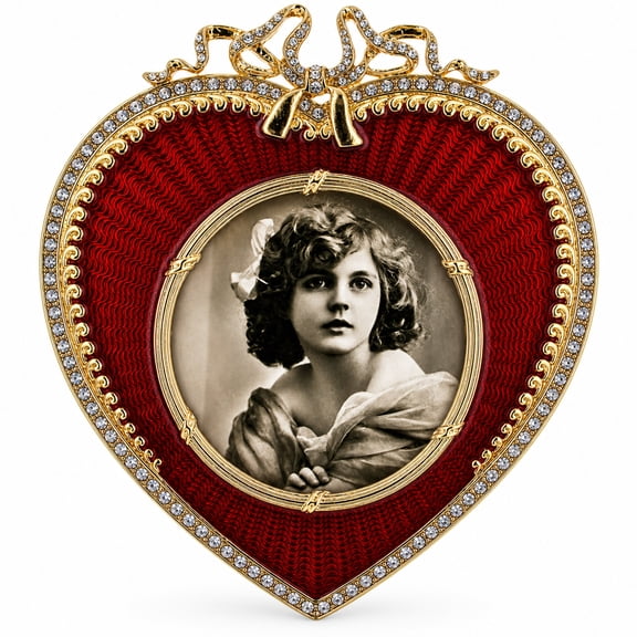 Red Heart Enameled Guilloche Royal Picture Frame