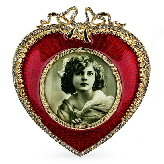 Red Heart Enameled Guilloche Royal Picture Frame