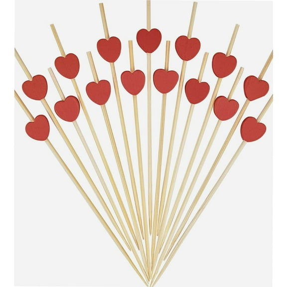 Red Heart Fancy Toothpicks for Appetizers 4.7 Inch Long Cute Bamboo Cocktail Picks Wedding Valentines Day Party Food Fruit Drinks Decorative Skewer Sticks 100 Counts -MSL131