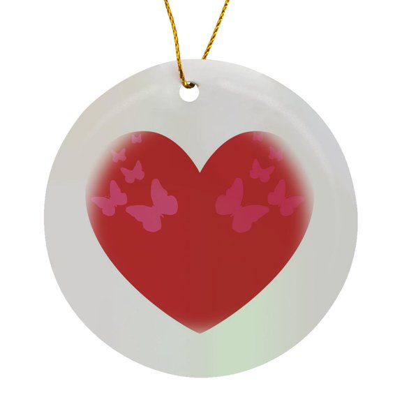 3drose, Red Heart Floating Butterflies- Art, Circle Porcelain Ornament
