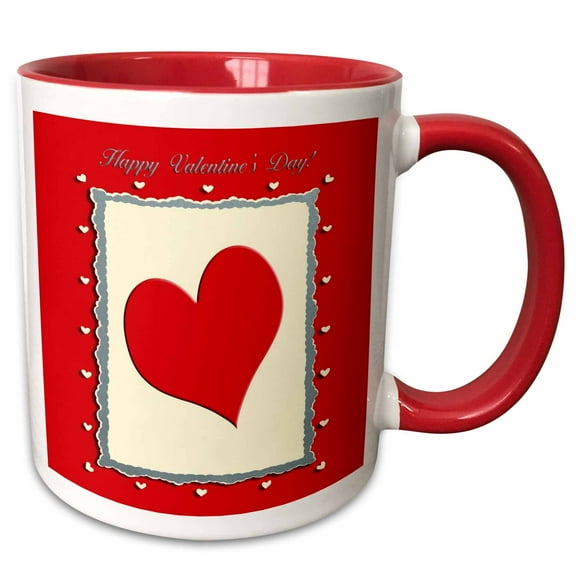 3drose, Red Heart Frame, Happy Valentines Day, 11oz Two-tone Red Mug
