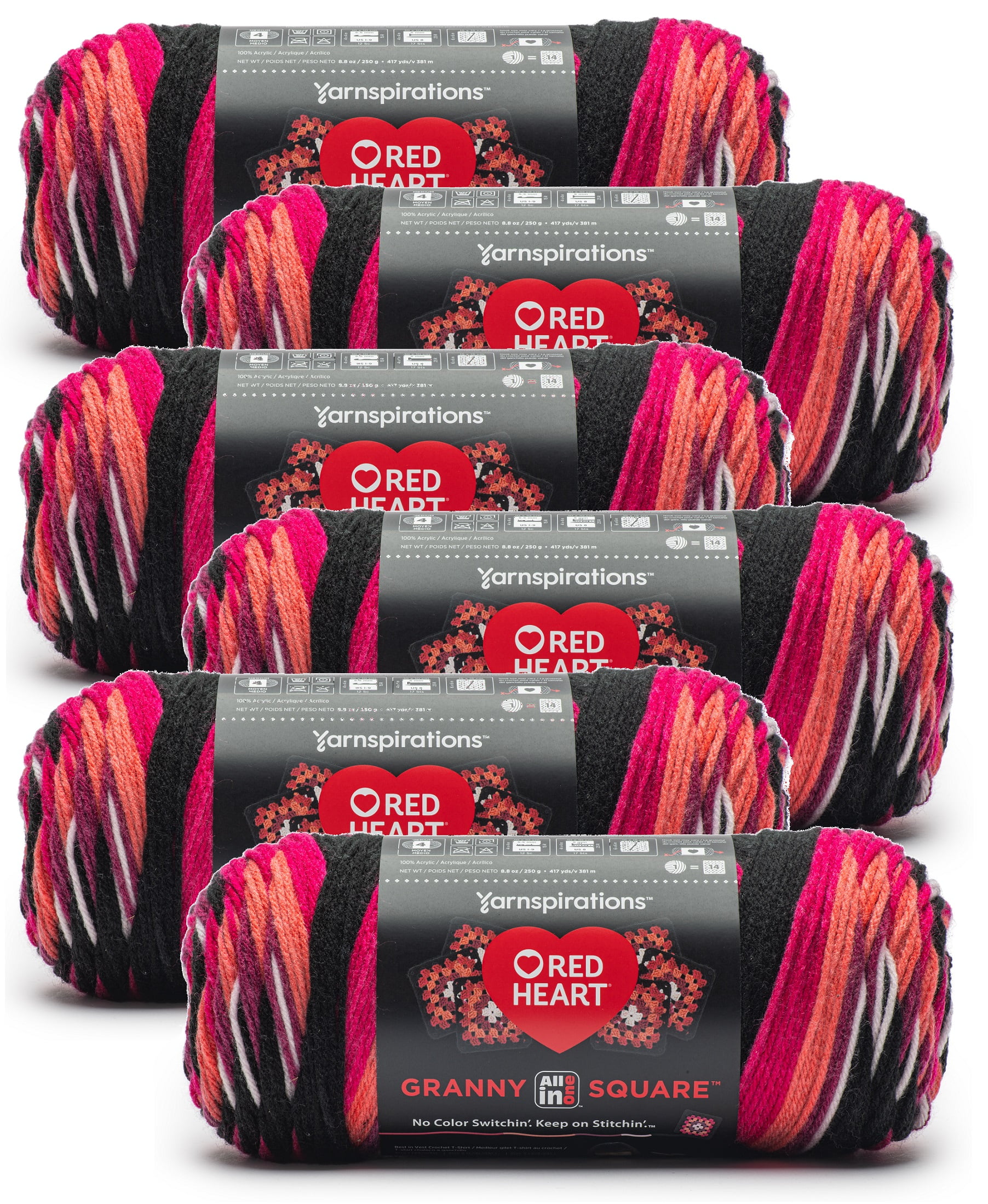 Red Heart™ Granny Square 250g Yarn (6 Pack), Black Carnation Code