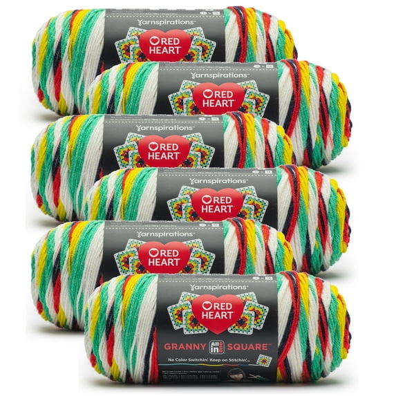 Red Heart™ Granny Square 250g Yarn (6 Pack), Soft White - Green Scream