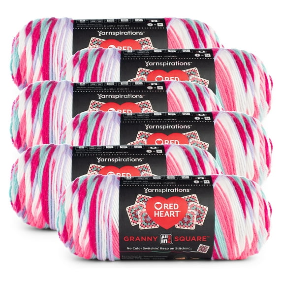 Red Heart™ Granny Square 250g Yarn (6 Pack), Soft White - Pink Punch