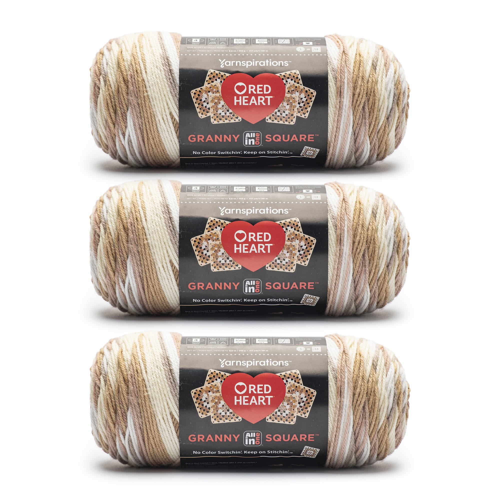 Red Heart® Granny Square™ #4 Med Acrylic Yarn, Aran-cream 250g 417yd (3Pk)