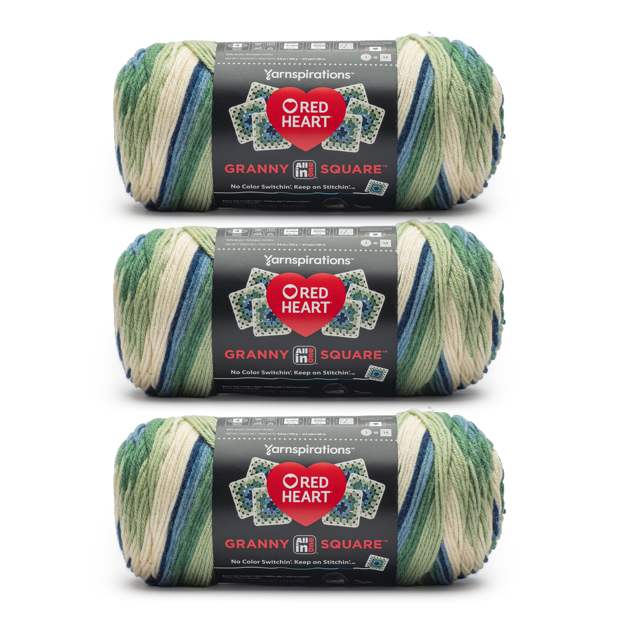 Red Heart® Granny Square™ #4 Med Acrylic Yarn, Aran-lily pad 250g 417yd (3Pk)