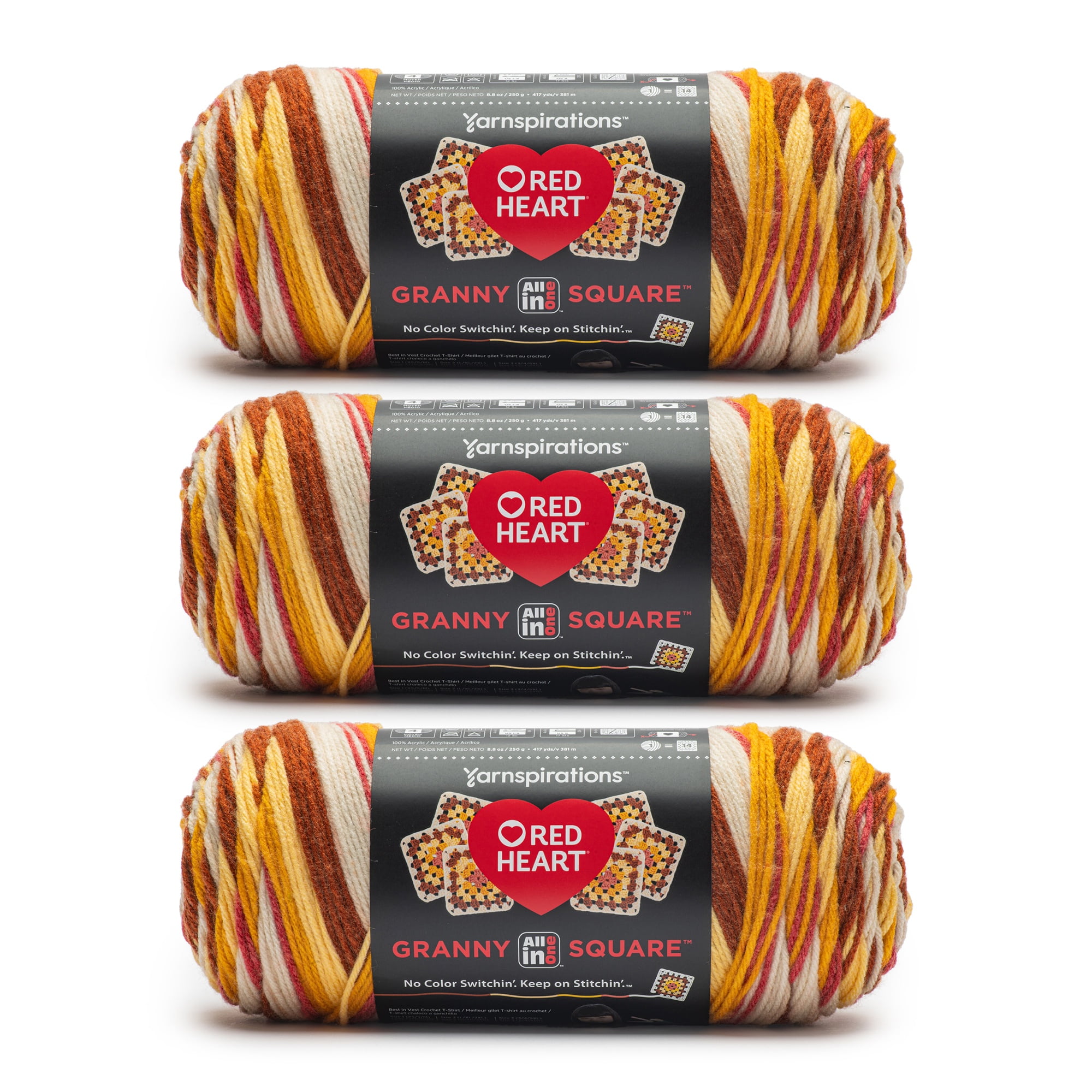 Red Heart® Granny Square™ #4 Med Acrylic Yarn, Aran-warm wheat 250g 417yd (3Pk)