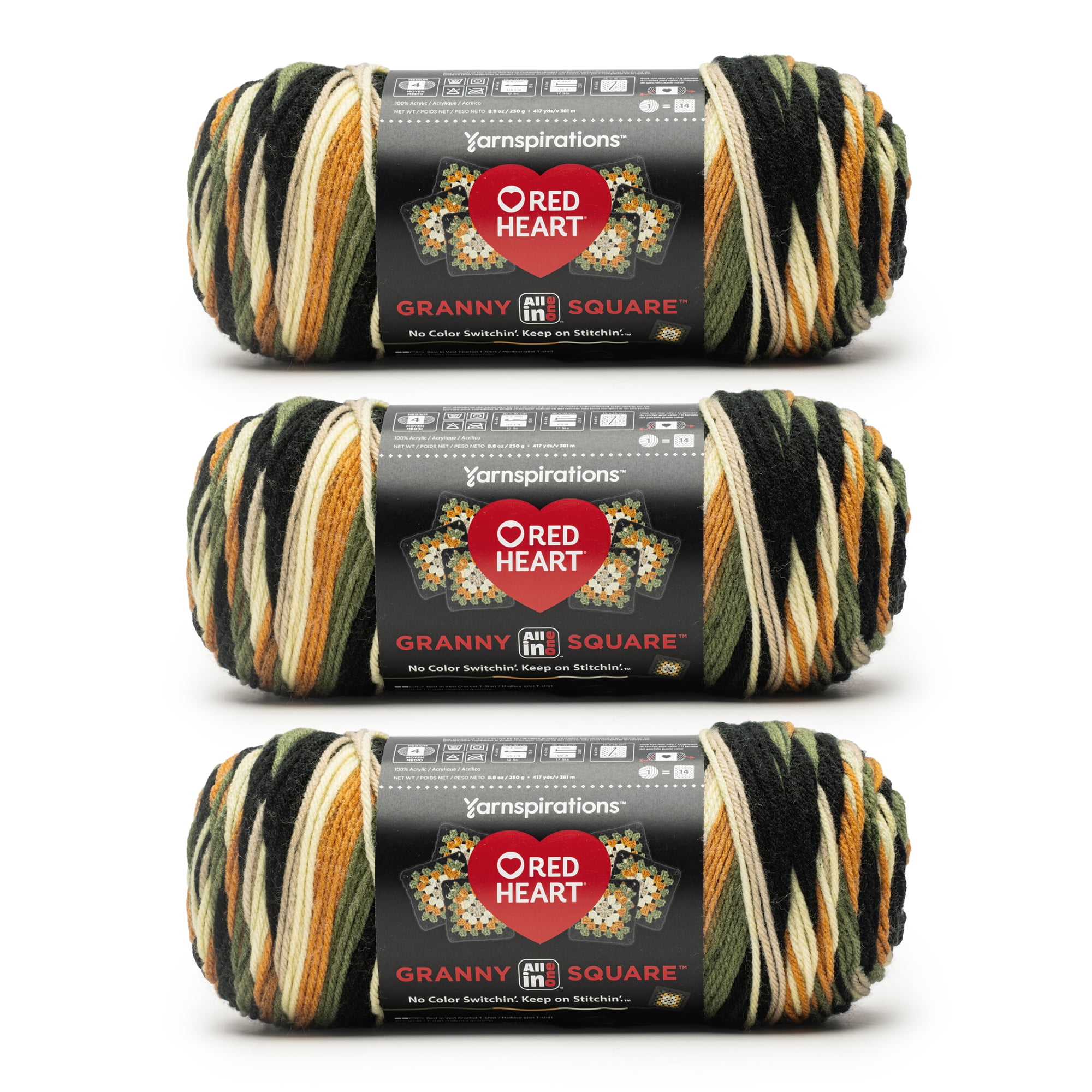 Red Heart® Granny Square™ #4 Med Acrylic Yarn, Blk-amber moss 250g