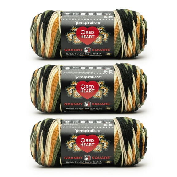 Red Heart® Granny Square™ #4 Med Acrylic Yarn, Blk-amber moss 250g 417yd (3Pk)