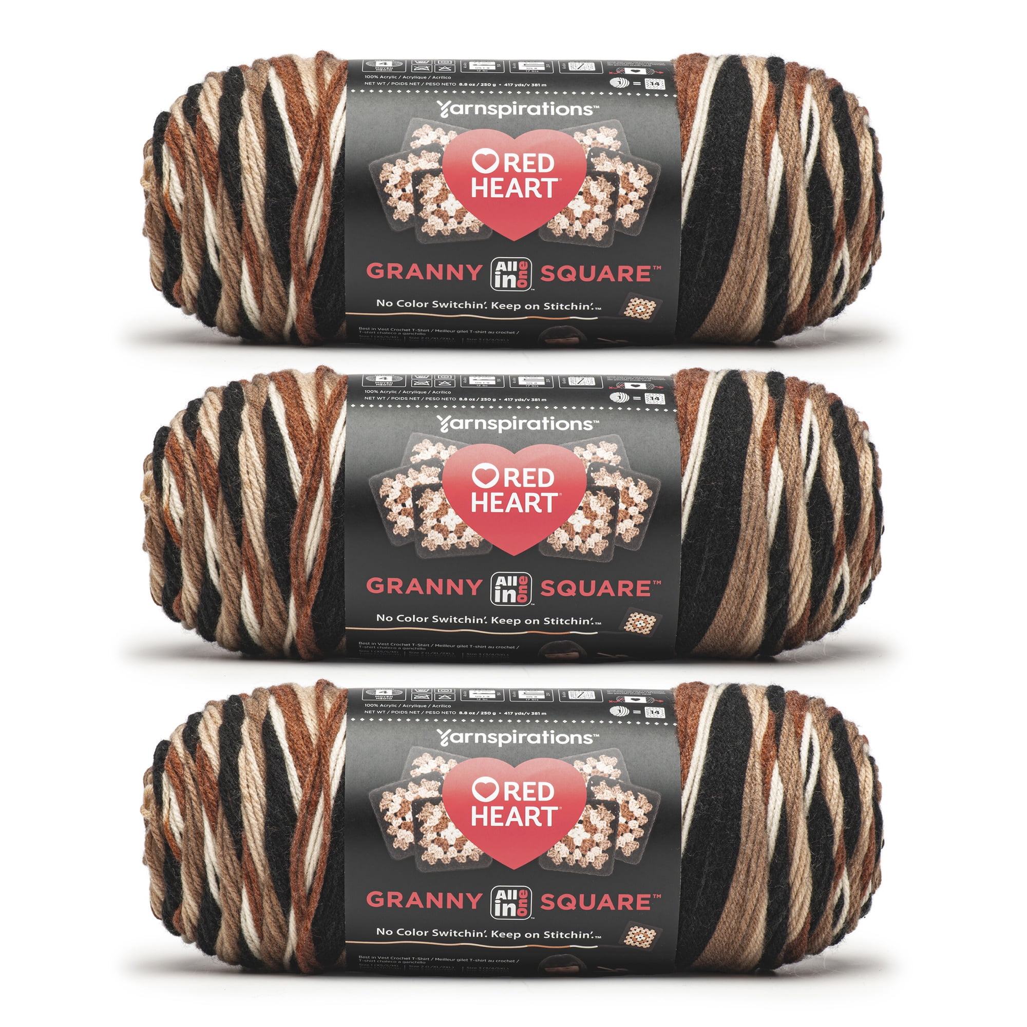 Red Heart® Granny Square™ #4 Med Acrylic Yarn, Blk-espresso 250g