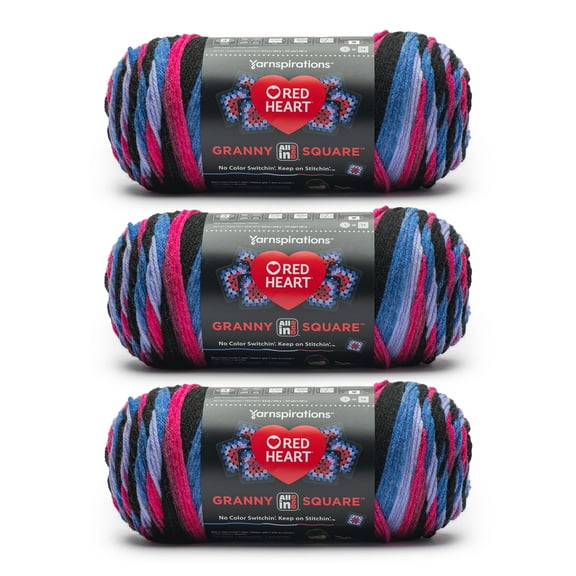 Red Heart® Granny Square™ #4 Med Acrylic Yarn, Blk-hyper violet 250g 417yd (3Pk)