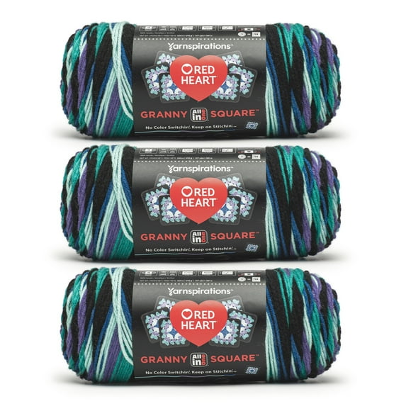 Red Heart® Granny Square™ #4 Med Acrylic Yarn, Blk-totally teal 250g 417yd (3Pk)