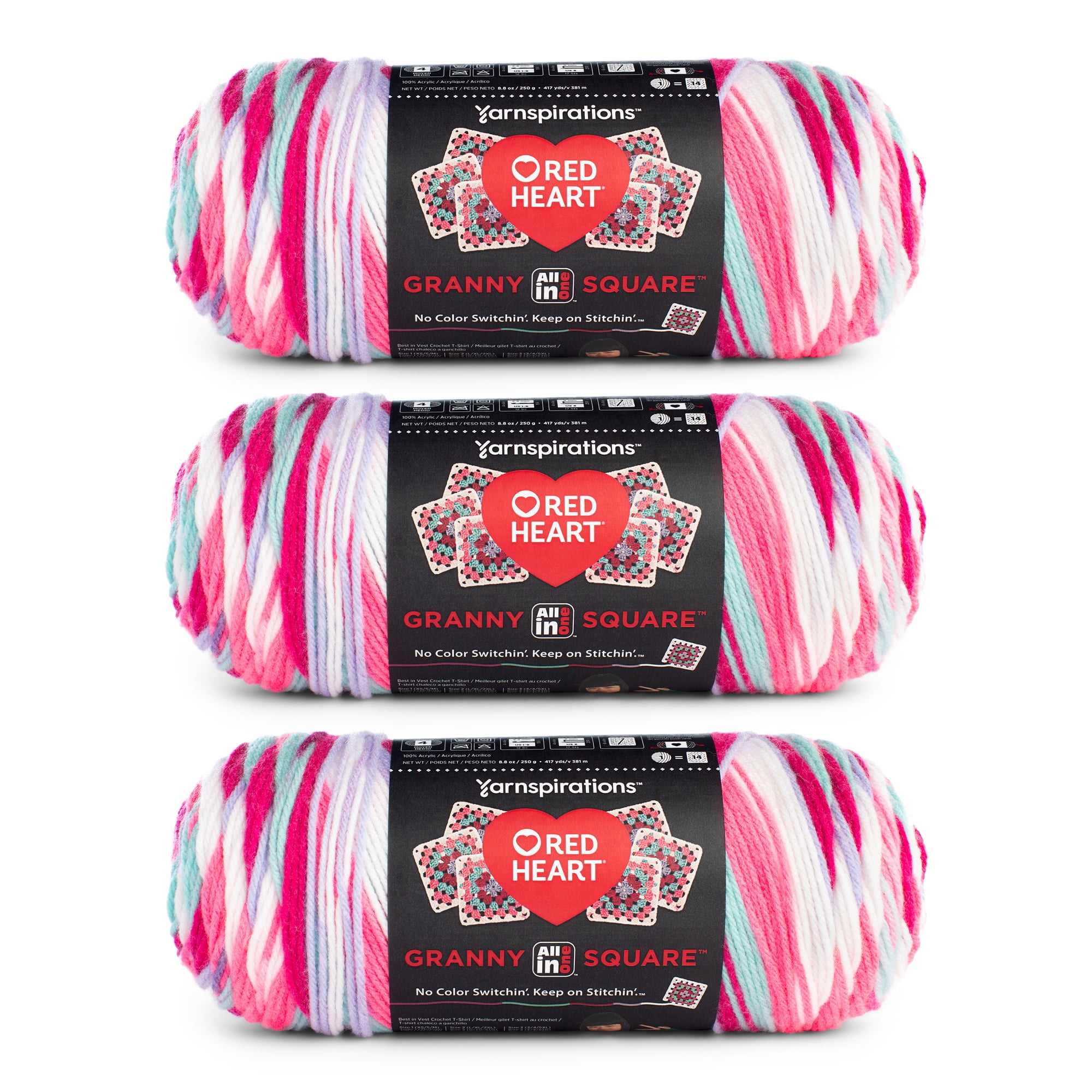Red Heart® Granny Square™ #4 Med Acrylic Yarn, Wht-pink punch 250g