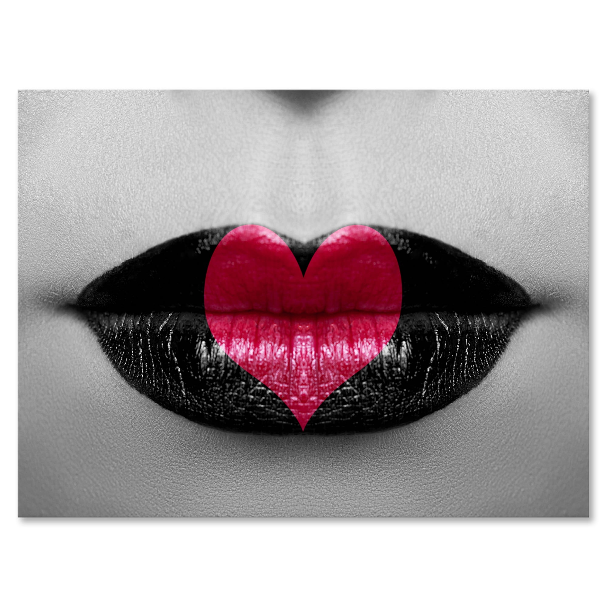 Red Heart In Monochrome Lips 12 in x 8 in Painting Canvas Art Print, by Designart