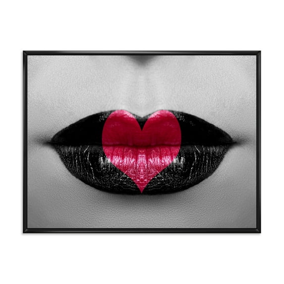Red Heart In Monochrome Lips 32 in x 16 in Framed Photography Canvas Art Print, by Designart