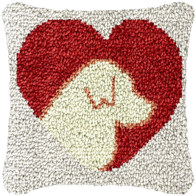 Red Heart Labrador Latch Hook Pillowcase Kits for Adults and Starter DIY Cushion Cross Stitch Latch Hook Rug Kits with Preprinted Canvas Crochet Yarn Kits Needlework Crafts 17'' X 17''