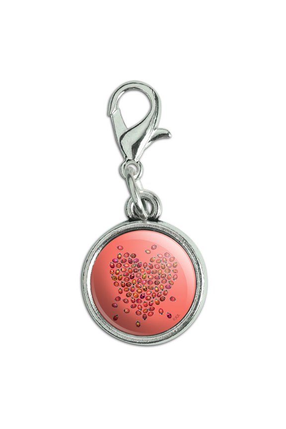 Red Heart Lady Bugs Love Valentine Antiqued Bracelet Pendant Zipper Pull Charm with Lobster Clasp