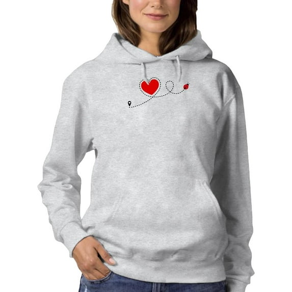 Red Heart Ladybug Hoodie Women -Image by Shutterstock, Female Medium