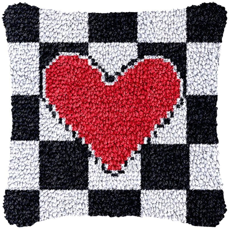 Red Heart Latch Hook Pillow Cover Kits for DIY Handmade Throw Pillow Cross Stitch Latch Hook Pillowcase Rug Kits with Preprinted Color Pattern Canvas Crochet Yarn Kits 17''X 17''(ys98)