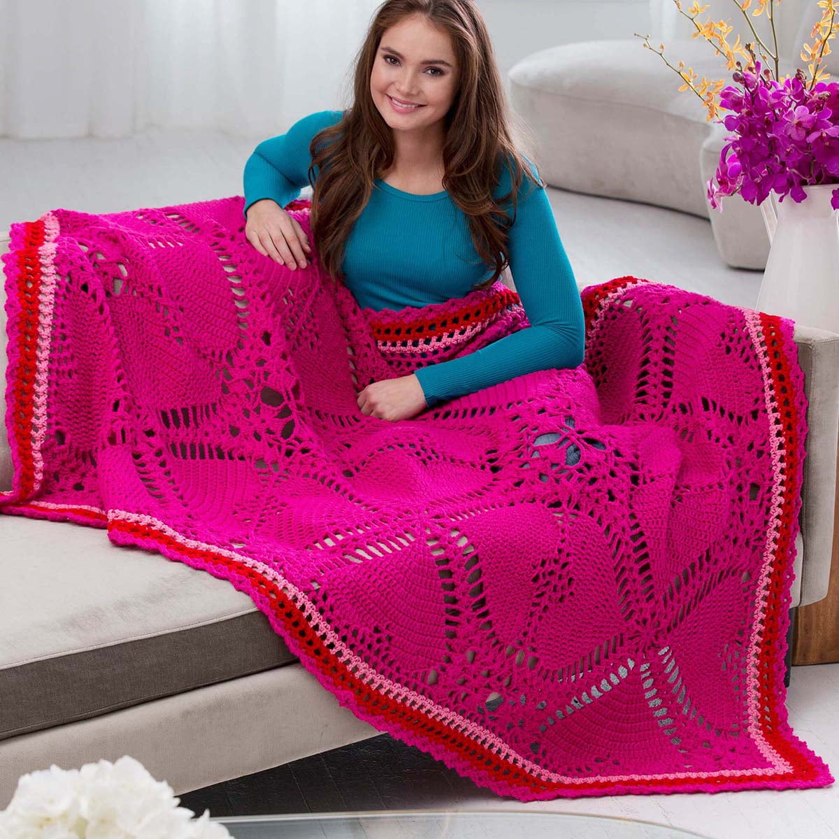 Red Heart® Love My Valentine Throw Crochet Kit