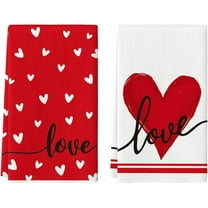 Red Heart Love Valentine''s Day Kitchen Towels Dish Towels, 18x26 Inch Anniversary Wedding Farmhouse Decoration Hand Towels Set of 2