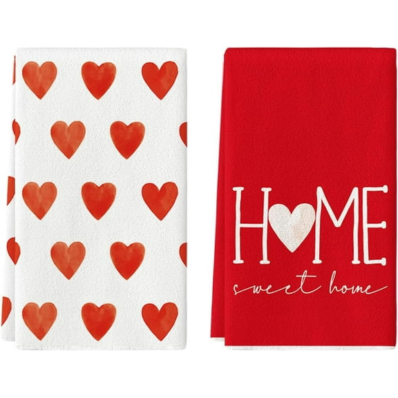 Red Heart Love Valentine''s Kitchen Towels Dish Towels, 18x26 Inch Farmhouse Anniversary Wedding Decoration Hand Towels Set of 2