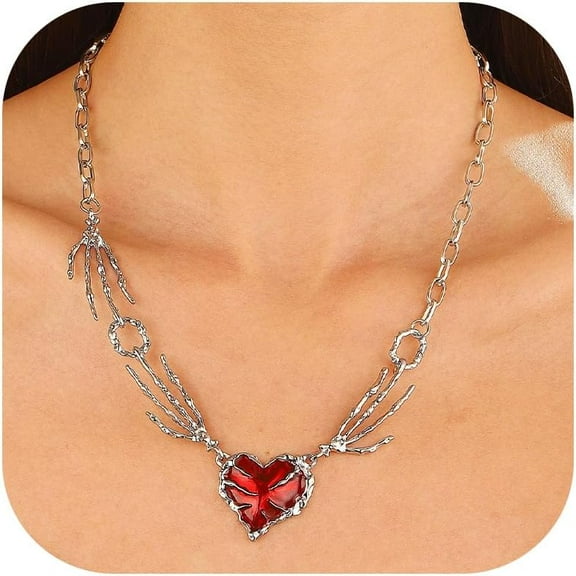 Red Heart Necklace Big Heart Shape Pendant Necklace Simple Chunky Heart Charm Necklace Hip Hop Jewelry for Women