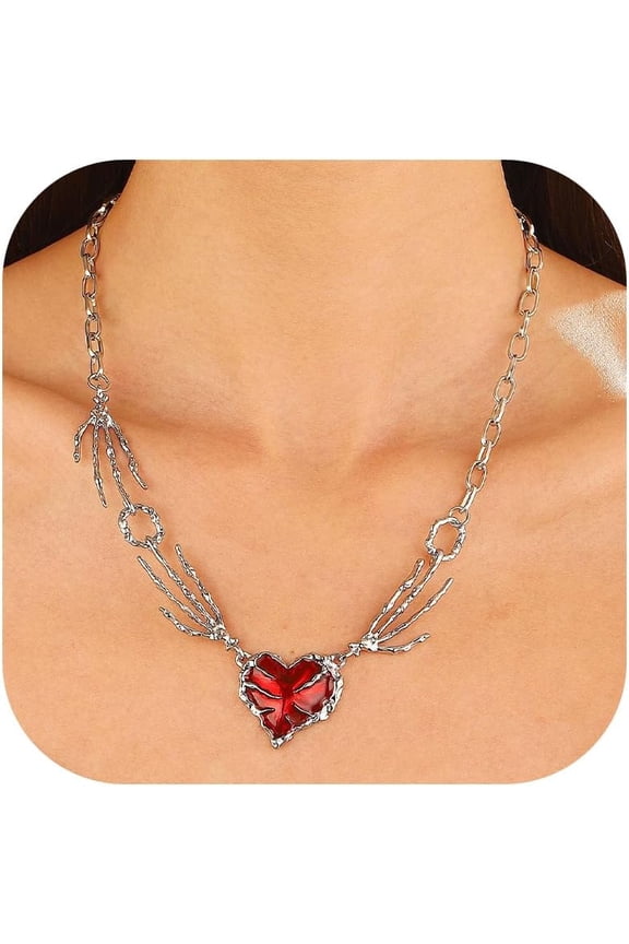 Red Heart Necklace Big Heart Shape Pendant Necklace Simple Chunky Heart Charm Necklace Hip Hop Jewelry for Women