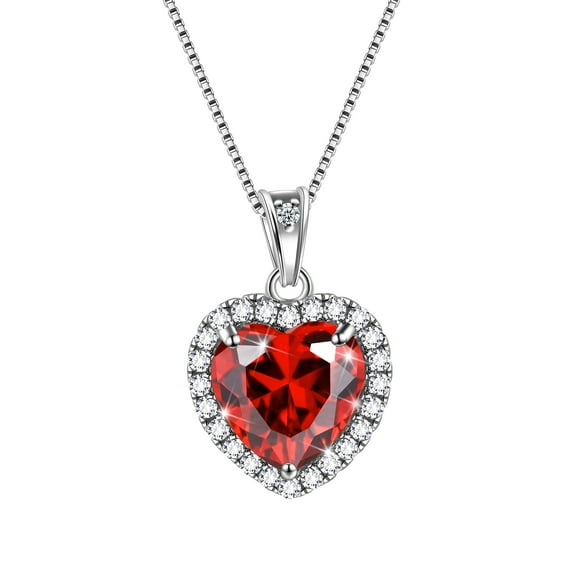 Red Heart Necklace Women January Birthstone Necklace Garnet Crystal 925 Sterling Silver Pendant Jewelry Birthday Mother's Day Gifts Hipunk