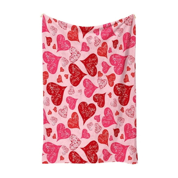 Red Heart Pattern Flannel Blanket Romantic Home Decor With Love Design, Soft Fabric And Polyester Material For Valentine'S Day And Bedroom Use 50X60X0.5In 1.5Lb