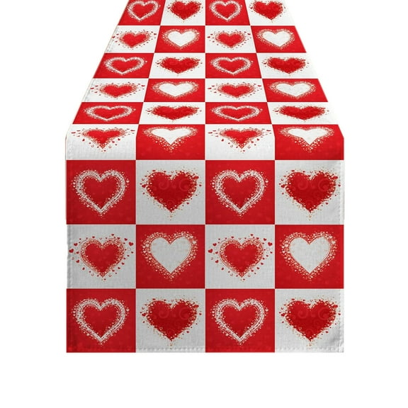 Red Heart Pattern Linen Table Runner Valentine's Day Dining Table Decor Kitchen Party Home Decor Soft Tablecloth for Coffee Table Buffet